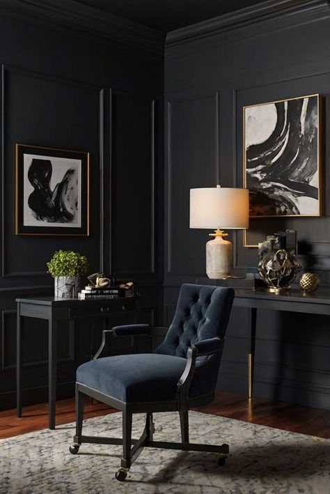 Step into the world of Black Horizon (2132-20) with the top paint choice for 2024. Discover how to incorporate Twilight Noir for subtle drama in your interior design routine. #Ad #homedecor #homedesign #trendgirlApartment #Painthome #interiorarchitecture Wall Colors Green Room Colors
Bright Room office Colors
Apartment Renovation
Home office Remodeling
Modern Paint Colors
2024 Green Walls And Black Trim, Black Paint Office, Home Office Colors Paint, Highland Cottage, Paint Colors 2024, Green Room Colors, Best Wall Paint, Wall Color Schemes, Modern Paint Colors