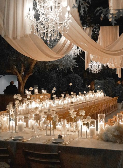 Candle Isle Decor Wedding, Candle Aesthetic Wedding, Candle Decorations Wedding, Candles In Wedding, Wedding Reception Chandeliers, Wedding Aisle Between Tables, Heavy Candlelight Wedding, Tall Floor Candles Wedding, Light Wedding Decorations