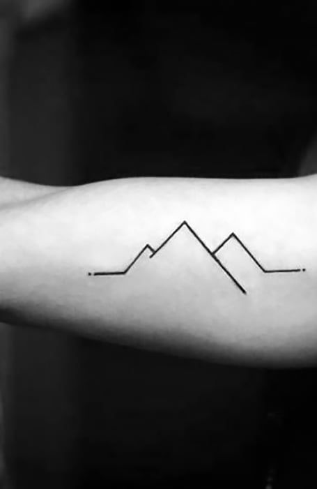 30 Simple Tattoos Ideas for Men in 2023 - The Trend Spotter Minimalist Mountain Tattoo Geometric, Mile Marker Tattoo, Consistency Tattoo Symbol, Geometric Triangle Tattoo Design, Consistency Tattoo Ideas, Triangle Mountain Tattoo, Mountain Tattoo Simple Minimalist, Consistency Tattoo, Simple Tattoos Ideas