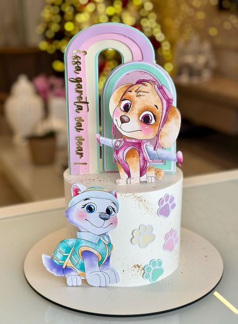 Girly Paw Patrol Cake, Sky And Everest Birthday Cake, Pastel Skye Paw Patrol, Paw Patrol Cakes, Skye Cake, Skye Paw Patrol Cake, Paw Patrol Birthday Party Cake, Skye Birthday Party, Sky Paw Patrol