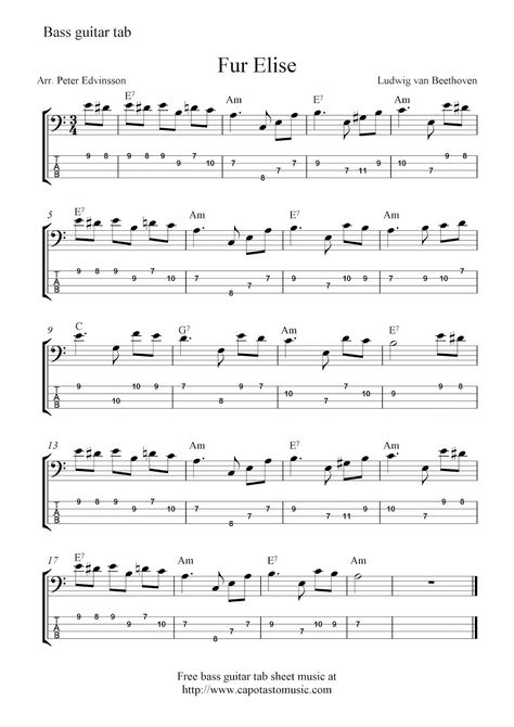 Fur Elise for Bass guitar Guitar Tab Sheet, Bass Guitar Notes, Learn Bass Guitar, Bass Guitar Chords, Bass Guitar Straps, Fur Elise, Guitar Classes, Learn Guitar Chords, Guitar Lessons Songs