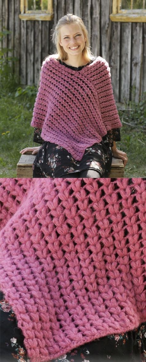 Free Crochet Pattern for a Puff Stitch Poncho for Women Poncho For Women, Squared Clothes, Poncho Design, Crochet Poncho Free Pattern, Crochet Sweaters, Crochet Poncho Patterns, Poncho Pattern, Puff Stitch, Knitting Magazine