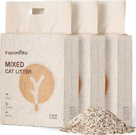 FUKUMARU Cat Litter, Clumping Cat Litter, Dust Free Unscented Flushable Tofu Mixed Litter, Lightweight and Low Tracking Cat Litter Pellets Mixed Apple Wood, 2.5kg x 3 Natural Cat Litter, Wood Pellet, Wood Pellets, Free Cats, Smell Fresh, Free Cat, Dust Free, Cat Litter Box, House Smells