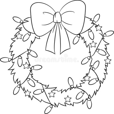 Christmas Wreath With Lights, Wreath With Lights, Free Christmas Coloring Pages, Christmas Wreaths With Lights, Christmas Coloring Sheets, Wreath Drawing, Christmas Drawing, Holiday Colors, Christmas Coloring Pages