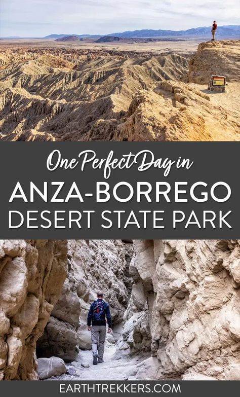 One day itinerary for Anza-Borrego Desert State Park in southern California. Includes The Slot, Wind Caves, Borrego Springs, the Galleta Meadows sculptures, and Font's Point. Earth Trekkers, Simple Abundance, Anza Borrego State Park, Mojave National Preserve, Borrego Springs, Anza Borrego, Travel Inspiration Destinations, Us Travel Destinations, Travel Spots