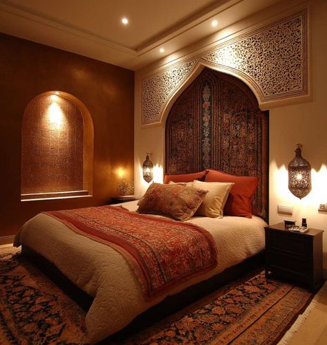 40 Moroccan Bedroom Ideas: Your Space as a Distant Retreat Moroccan Inspired Home, Moraccon Theme Bedroom, Morracan Room Ideas, Middle Eastern Bedroom, Moroccan Bedroom Ideas, Moroccan Decor Bedroom, Moroccan Inspired Decor, Mom Room, Moroccan Bedroom