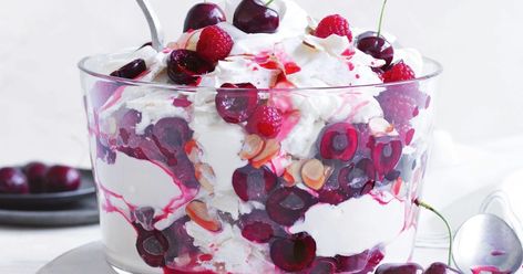 Put a festive spin on an Australian classic with our cherry trifle smashed pavlova Pavlova Trifle, Christmas Trifle Recipes, Cherry Trifle, Trifle Cake, Christmas Pavlova, Christmas Trifle, Berry Trifle, Trifle Dish, Trifle Desserts