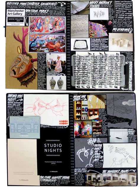 A2 Graphics A3 Black Sketchbook Gallery Visit Component 2 Change and or Stability Thomas Rotherham College 2020 A Level Mood Board, Leaving Cert Art Development Sheet, Gallery Visit Sketchbook Page, Fragments Art, School Sketchbook, Alevel Photography, Art Igcse, Gcse Sketchbook, Black Sketchbook