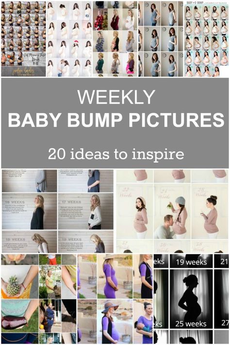 20 weekly baby bump pictures to inspire you. Document your pregnancy by taking weekly photos of your growing belly. Check out these examples to get ideas. #babybump #babybumppictures #babybumpphotos Bump Photo Ideas Weekly, Weekly Bump Photos, Pregnant Week By Week Pictures, How To Take Bump Pictures, How To Take Pregnancy Belly Pictures, Bump Pictures Weekly First Time Moms, Bump Date Pictures, Weekly Bump Pictures Photo Ideas, Pregnancy Tracking Pictures