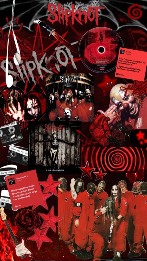 Slipknot in red and black with some stickers albums and some quotes Arte Heavy Metal, Really Cool Wallpapers, Punk Wallpaper, Red And Black Wallpaper, Harley Davidson Art, Rock Band Posters, Silly Bands, Emo Wallpaper, Band Wallpapers