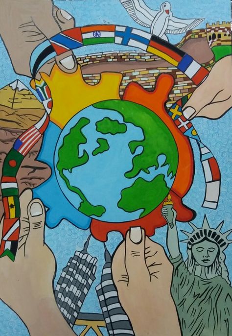 Society And Culture Poster, Seven Wonders Of The World Drawing, Globalization Poster Ideas Drawing Easy, Globalization Poster Ideas Drawing, Cultural Night Poster, Peace Education Poster, Society And Culture As A Complex Whole Poster Making, Globalisasyon Poster Drawing, Culture And Society Poster