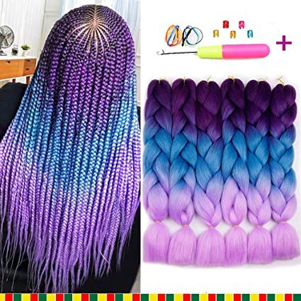 Ombre Box Braids, Ombre Braiding Hair, Colored Box Braids, Purple Braids, Weave Hairstyles Braided, Pink Purple Ombre, Purple Ombre Hair, Individual Braids, Hair Crochet