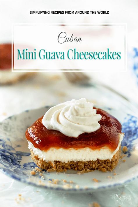 These no-bake Cuban Mini Guava Cheesecakes with rich and smooth tropical flavor will make your taste buds want to come back for more. | allthatsjas.com | #guava #nobake #recipe #cheesecake #dessert #easy #summertreat #tropical #goiabada Guava Cheesecake, Guava Desserts, Cuban Desserts, Guava Recipes, Mini Cheesecakes Easy, Guava Paste, Recipe Cheesecake, Dreamy Desserts, Carribean Food