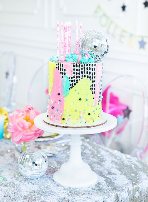 Roller Disco Party, Disco Ideas, Neon Cake, Roller Skate Birthday Party, Skate Birthday Party, Neon Cakes, Disco Cake, Roller Skate Birthday, Skate Birthday