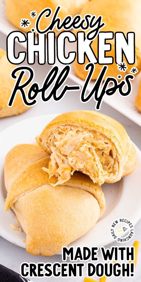 Flaky pastry pockets loaded with cheese and chicken make these chicken roll-ups a tasty and flavorful meal idea. Crescent Roll Pastry, Chicken Hand Pies, Chicken Croissant, Chicken And Pastry, Chicken Crescent Rolls, Chicken Puffs, Croissant Roll, Chicken Roll Ups, Chicken Roll