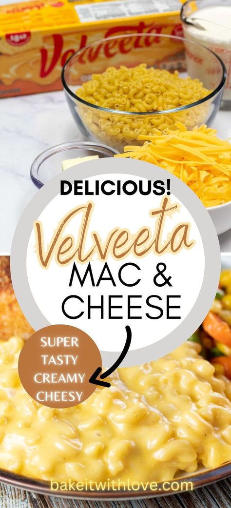 Experience the ultimate comfort food with this rich and creamy Velveeta Mac & Cheese. Each bite is a cheesy delight, with smooth Velveeta enveloping the macaroni in a luscious, golden sauce. Whether you're feeding a crowd or looking for a quick and satisfying meal, this mac & cheese is sure to be a hit with its irresistible flavor and simplicity. #recipe #dinner #lunch #easymeal #cheese #1potmeal #easyrecipe #stovetop Mac And Cheese Recipe With Velveeta And Cheddar, Velvetta Mac And Cheese Recipe Crockpot, Velveeta Mac N Cheese Recipe, Stovetop Mac And Cheese With Velveeta, Macaroni With Velveeta Cheese, Diy Velveeta Mac And Cheese, Home Made Mac And Cheese Easy Velveeta, Mac And Cheese Recipe Velveeta Crockpot, Meals With Velveeta Cheese