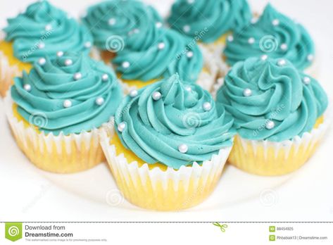 Teal Cupcakes, Teal Cake, Frosted Cupcakes, Yellow Cupcakes, Birthday Party At Home, Candy Balls, Cake Candy, Candy Sprinkles, Cupcake Designs