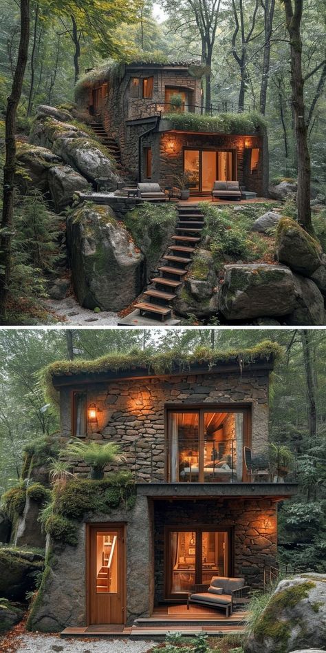 For those who enjoy getting out in nature but prefer the comfort of a bed over a tent, this subreddit is for you. It has 763K members and they are on a mission to put together an archive of as many awesome cabins as they can. Luxury Cabin In The Woods, Wood Stone House, Forest House Exterior, Forest Cabin House, Rustic Cabin Exterior, Cozy Cottage In The Woods, Houses In The Woods, Small Cabin In The Woods, Stone Cottage Homes