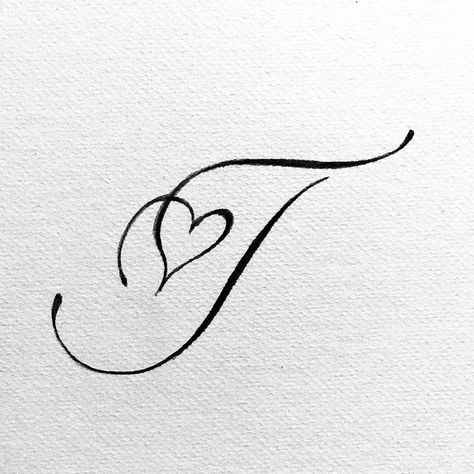 Small Letter T Tattoo, Jose In Cursive, Cursive J With Heart, T Cursive Letter, T Alphabet Design, J With A Heart Tattoo, T Tattoo Initial With Heart, Initial Tattoo Ideas Letters Fonts, T With Heart Tattoo