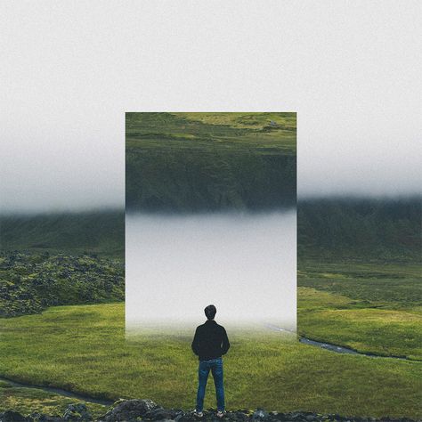 Nice self-initiated project by Indian graphic designer Rigved Sathe.  "In a society dominated by technology, we often forget to stop and admire the beautiful outdoors. As millennials, we are so caught up in trying to accomplish everything, that we fail to take a hard look in the mirror to see what we Mirror Photography, Photoshop Ideas, 사진 촬영 포즈, Affinity Photo, Poetic Justice, Surrealism Photography, Inspiration Photography, Conceptual Photography, Photoshop Tips