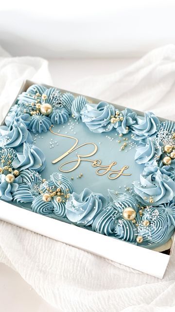 Confirmation Sheet Cakes, Dusty Blue Wedding Cake Ideas, Blue Sheet Cake, Square Cake Designs, Baby Blue Cake, Square Birthday Cake, Baby Shower Sheet Cakes, Square Cake Design, Pastel Rectangular