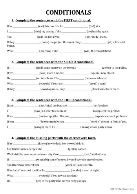 This ESL worksheet should help learners understand how to form each conditional type. They start off with the completion of each type one by one, the last exercise sums up what the learner has already practised as it contains all the three conditional types mixed and they have to find out which one it is and then complete it with the correct verb form. The key is included to check the right answers. Mixed Conditionals Grammar, Conditional Type 1 And 2 Worksheet, If Conditional Type 1, If Conditional Worksheet, Mixed Conditionals Worksheet, Conditionals Grammar, First Conditional, Esl Flashcards, English Story Books