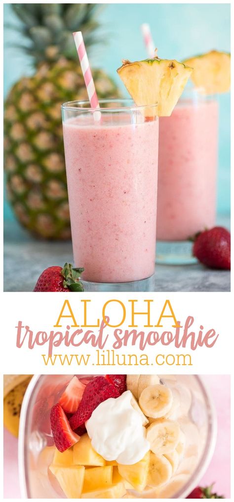 Strawberry Pineapple Smoothie, Tropical Smoothie Recipes, Smoothies Vegan, Fruit Smoothie Recipes Healthy, Smoothie Recipes Healthy Breakfast, Smoothie Drink Recipes, Tropical Smoothie, Pineapple Smoothie, Easy Smoothie Recipes