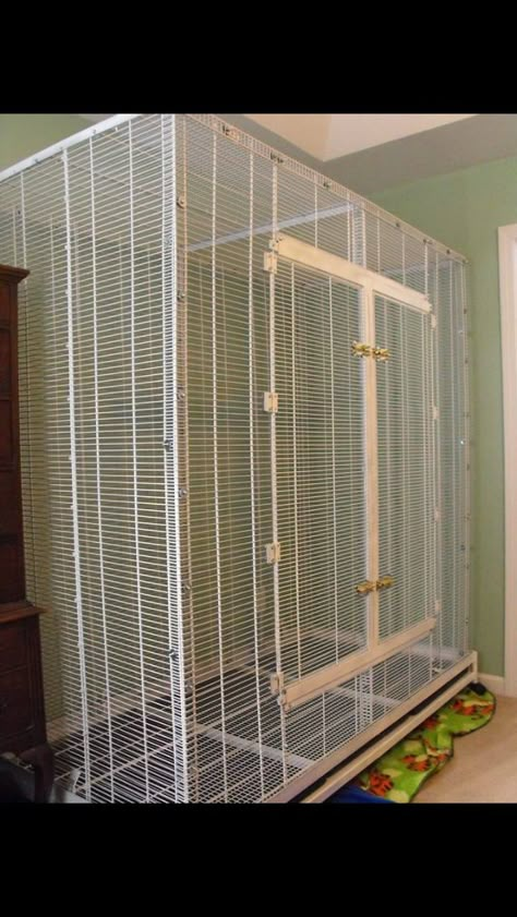 Sugar glider cage made out of closet racks from lowes Closet Racks, Monkey Cage, Bird Cage Ideas, Budgie Cage, Diy Bird Cage, Sugar Glider Cage, Sugar Glider Toys, Bird Room, Chinchilla Cage