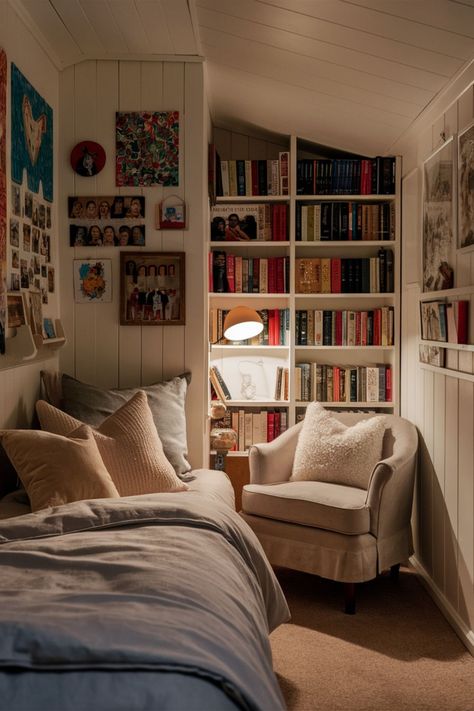 Bedroom Aesthetic Ideas Small Spaces, Cozy Bedroom With Books, Closet Bedroom Ideas Small Spaces, Small Cozy Room Decor Bedroom, Tiny Room Ideas Bedrooms, Cozy Small Bedroom Ideas, Small Cozy Bedroom, Cozy Small Bedrooms, Small Bedroom Inspiration