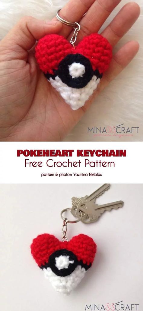 Easy Peasy Valentine's Day Project Free Crochet Patterns | Your Crochet Pokemon Crochet Keychain, Crocheted Keychains, Crochet Keyring, Keychain Patterns, Crochet Valentine Patterns, Pokemon Crochet Pattern, Crochet Keychains, Amigurumi Keychain, Amigurumi For Beginners