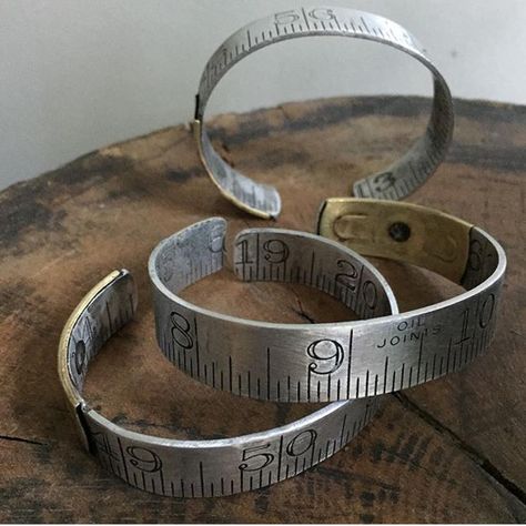 Diy Jewelry Recycled, Ruler Crafts, Cool Bracelets, 10th Wedding Anniversary Gift, 10th Anniversary Gifts, Vintage Repurposed, Bonita Springs, Brass Cuff, Mens Anniversary Gifts