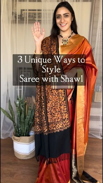 How To Carry Shawl With Saree, Saree With Shawl Style, Saree With Shawl, White Saree, Fashion Hacks, Cool Street Fashion, Pretty Clothes, Winter Looks, Indian Wear