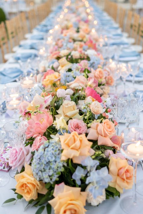 Pastel Flower Centerpieces Wedding, Pastel Peach Wedding Theme, Pastel Spring Wedding Colors, Wedding Spring Color Schemes, Bright Pastel Wedding, Ella Katherine, April Wedding Ideas, French Wedding Theme, Spring Pastel Wedding