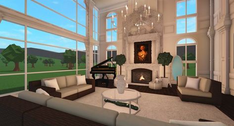 Cottage Core Bloxburg House, Elegant Coquette, Winter House Exterior, Mansion Living Room, Preppy House, Luxury Mansions Interior, Two Story House Design, Family Living Room, Small House Layout