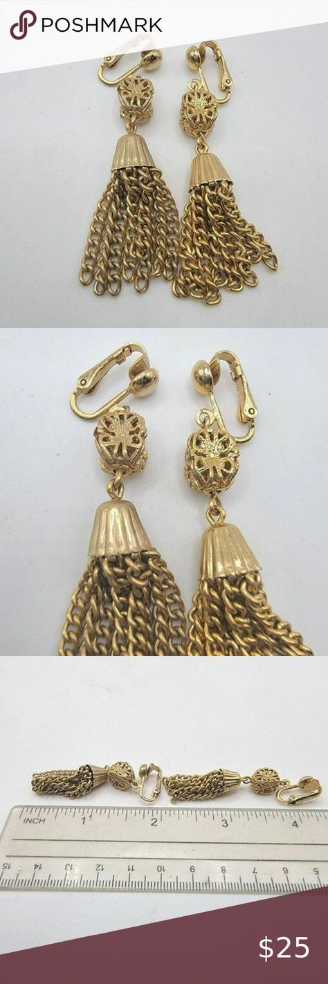 Vintage EMMONS Hanging Dangle Gold Tone Clip‎ Earrings Emmons Jewelry, Clip Earrings, Shop Earrings, Clip On Earrings, Gold Tones, Gold, Closet