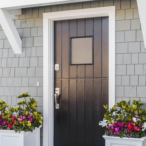 15 Stunning Front Doors — The Family Handyman Light Gray House, Front Door Planters, Door Planter, Best Front Doors, Gray House, Outdoor Barn Lighting, Grey Houses, Front Door Colors, Front Door Design