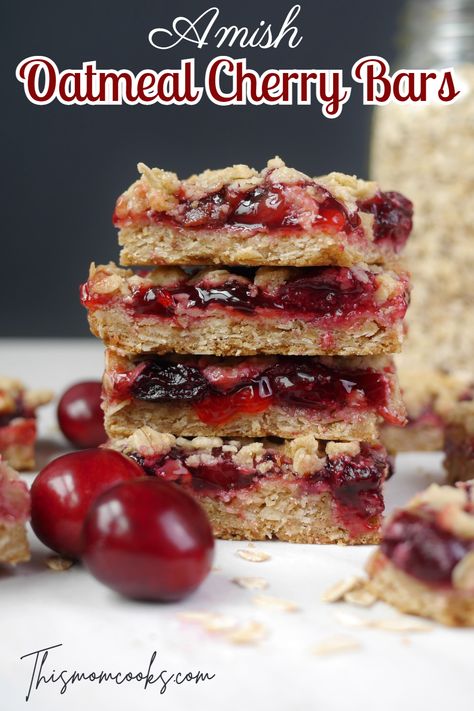 Oatmeal Cookie Crust Desserts, Cherry Crumb Bars, Cherry Breakfast Bars, Cherry Pie Cookie Bars, Cherry Oatmeal Crumble Bars, Cherry Oat Bars, Cherry Oatmeal Bars, Cherry Dessert Recipes, Amish Oatmeal