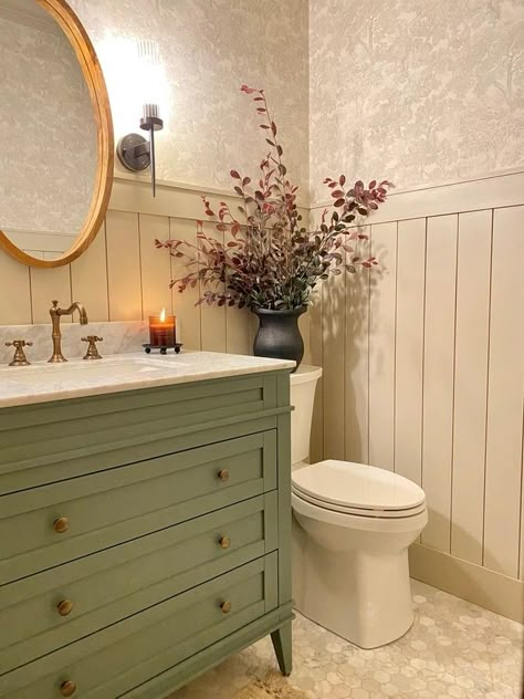 Bath Redo, Cottage Bathroom, Downstairs Bathroom, Girls Bathroom, Bathroom Inspiration Decor, Upstairs Bathrooms, Green Bathroom, Half Bath, Bathroom Renos