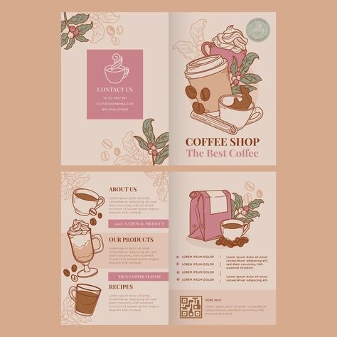 Free Vector | Coffee shop brochure template design Coffee Shop Brochure, Coffee Brochure, Brochure Examples, Graphic Design Brochure, Design Apps, Apps Icon, Coffee Shop Design, Trifold Brochure, Cafe Shop