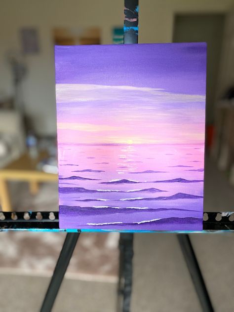 Purple Sunset Painting, Sunset Acrylic Painting, Purple Ocean, Sunset Acrylic, Acrylic Painting Wall, Sunset Painting Acrylic, Purple Sea, Ocean Canvas, Purple Sunset