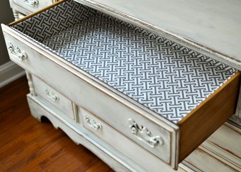 Jewelry Armoire Makeover, Lining Dresser Drawers, Paint A Dresser, Lining Drawers, Armoire Makeover, Revamp Furniture, Homemade Furniture, Lined Drawers, Diy Drawers