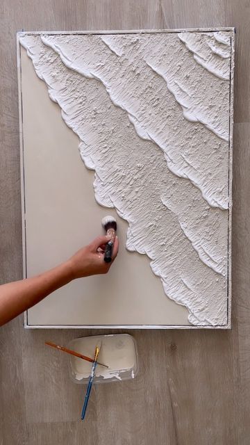 Plaster Waves On Canvas, Plaster Wave Art, How To Do Plaster Art On Canvas, Texture Art Waves, Air Dry Clay On Canvas, Sculpted Paintings, Textured Painting Ideas, Diy Textured Art, Spackle Art