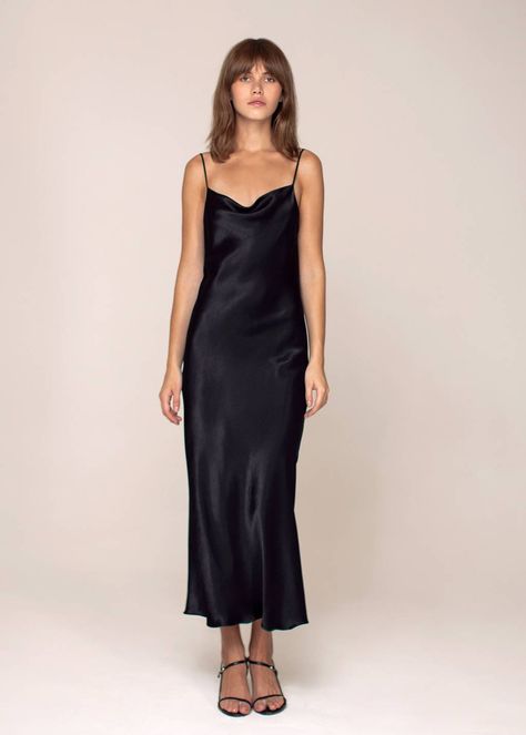 BAZILIKA Fall Engagement Outfits, Slip Midi Dress, Fashion Capsule Wardrobe, Engagement Outfit, Black Silk Dress, Silk Dress Long, Wardrobe Edit, Engagement Outfits, Pretty Prom Dresses