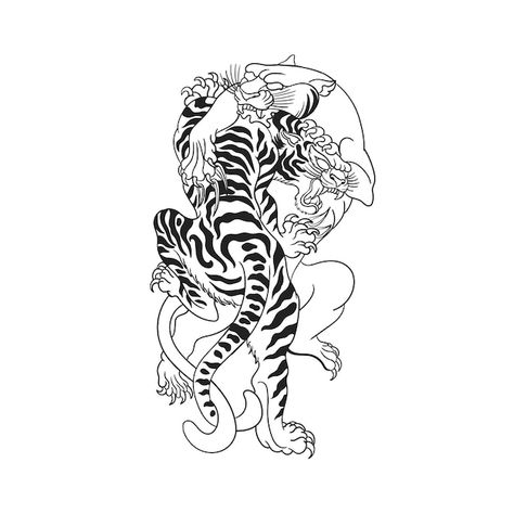 Fighting tiger and panther traditional t... | Premium Vector #Freepik #vector #tiger-tattoo #angry-animal #panther #black-panther Pouncing Tiger Tattoo, Flaming Tiger Tattoo, Panther Forearm Tattoo, Panther Leg Tattoo, Tiger And Panther Tattoo, Tiger Panther Tattoo, Panther Back Tattoo, Angry Tiger Tattoo, Angry Tattoos