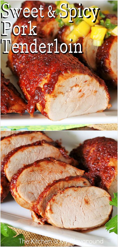 Platter of sliced Sweet-&-Spicy Pork Tenderloin Cumin Pork Tenderloin, Hot Honey Pork Tenderloin, Jalapeno Pork Tenderloin, Sweet And Sour Pork Tenderloin Recipes, Sweet And Spicy Pork Tenderloin, Honey Sriracha Pork Tenderloin, Sliced Tenderloin Recipes, Pork Tenderloin Pasta Recipes, Pork Tenderloin Recipes In Crockpot