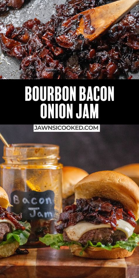 Easy Bacon Jam, Bacon Onion Jam Recipe, Onion Jam Recipe, Bacon Jam Burger, Bacon Onion Jam, Bacon Jam Recipe, Bourbon Bacon, Make Bacon, Gourmet Grilled Cheese