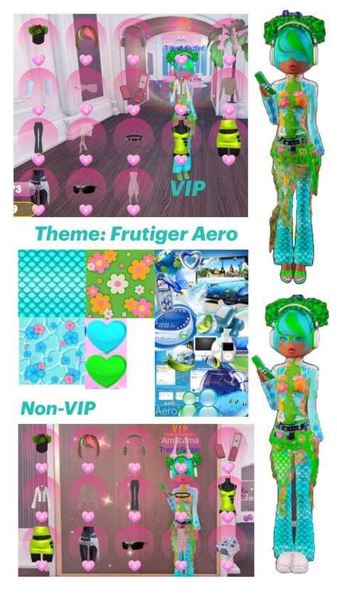 You are free to use this outfit ! It took me a while to even begin on how to do this theme lol Frutiger Aero, Themed Outfits, Trend Setter, Dress To Impress