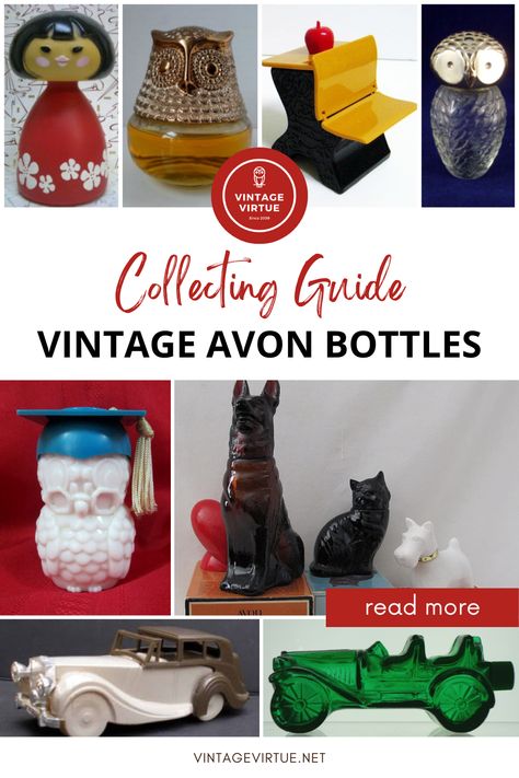 Tips on collecting vintage Avon perfume bottles. Antique Avon Bottles, Avon Bottles Vintage, Vintage Avon Collectables, Avon 1970s, Antique Identification, Vintage Avon Perfume Bottles, Antique Dishes Collectible, Grandma Journal, Vintage Bottles Antiques