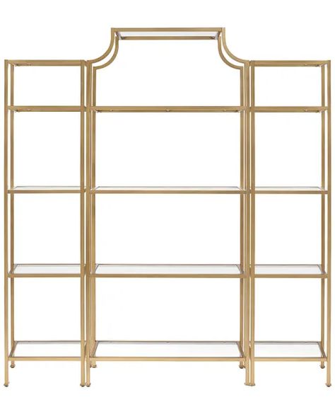 Ivy Etagere - BOWERY + BASH Gold Etagere, Bookcase Styling, Modern Bookshelf, Tempered Glass Shelves, Etagere Bookcase, Modern Farmhouse Decor, Bookcase Storage, Affordable Home Decor, Glass Shelves