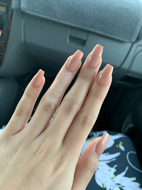 Tan Nails Coffin, Basic Beige Nails, Coffin Tan Nails, Beige Coffin Nails, Small Coffin Acrylic Nails, Coffin Neutral Nails, Natural Nails Coffin, Coffin Nude Nails, Plain Nude Acrylic Nails